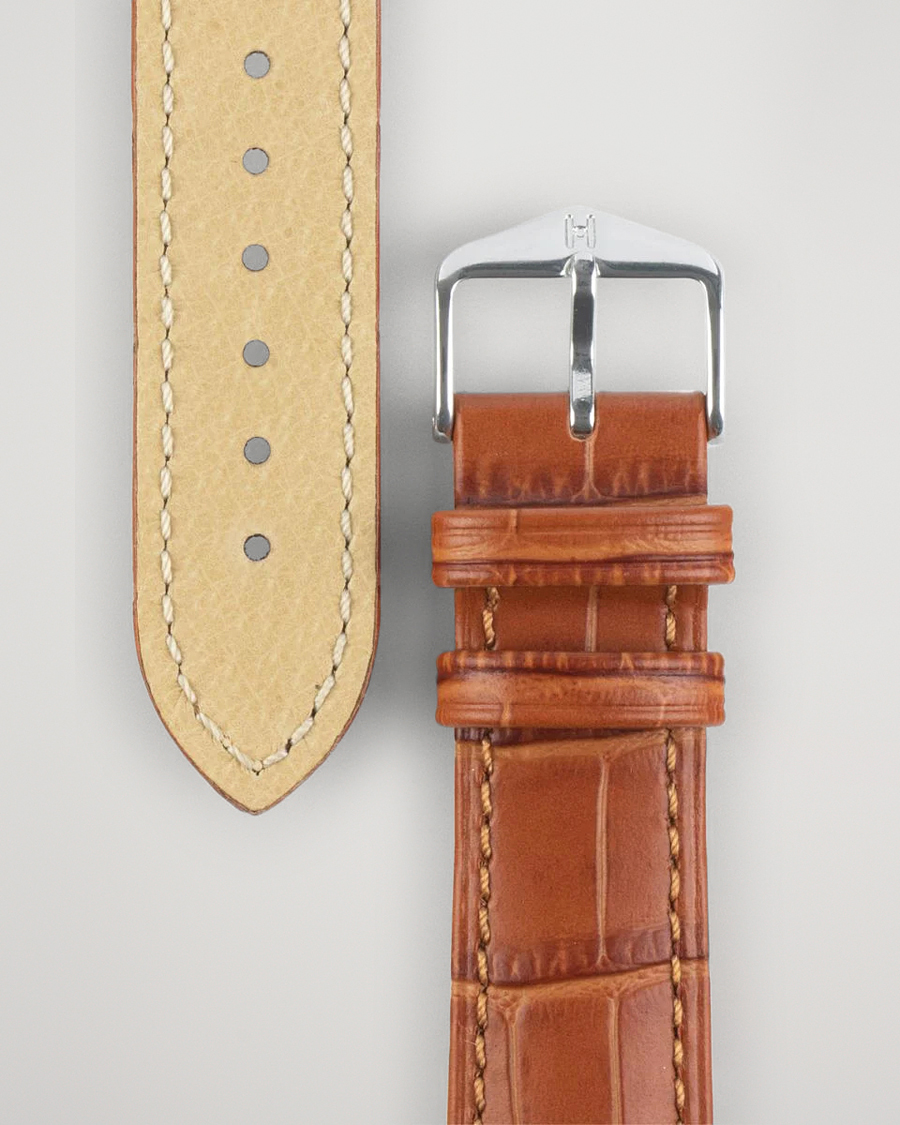 Herren | Uhrenarmband | HIRSCH | Duke Embossed Leather Watch Strap Honey Brown