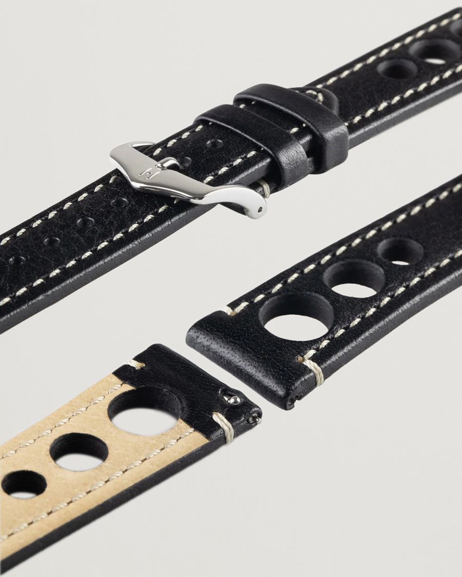 Herren | Uhrenarmband | HIRSCH | Rally Natural Leather Racing Watch Strap Black