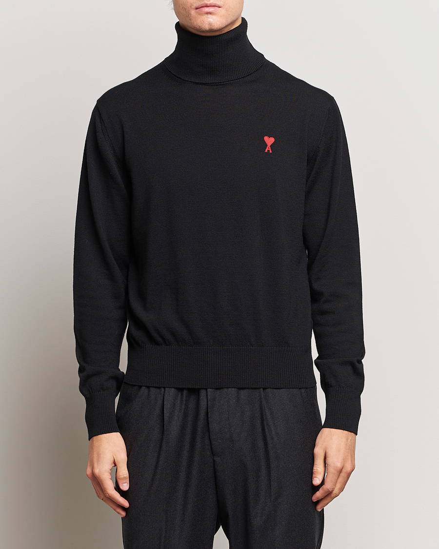 Herren | AMI | AMI | Heart Logo Wool Turtleneck Black