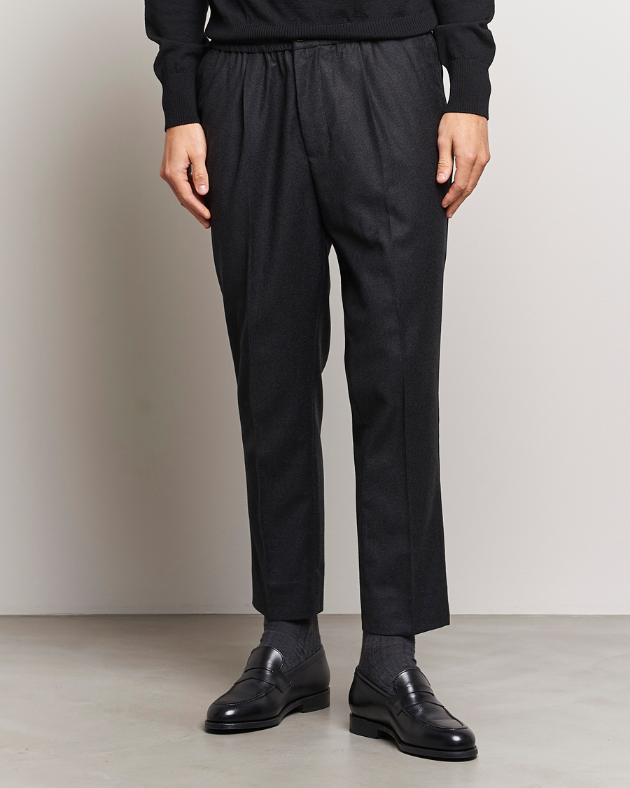 Herren | 60% sale | AMI | Flannel Drawstring Trousers Heather Grey