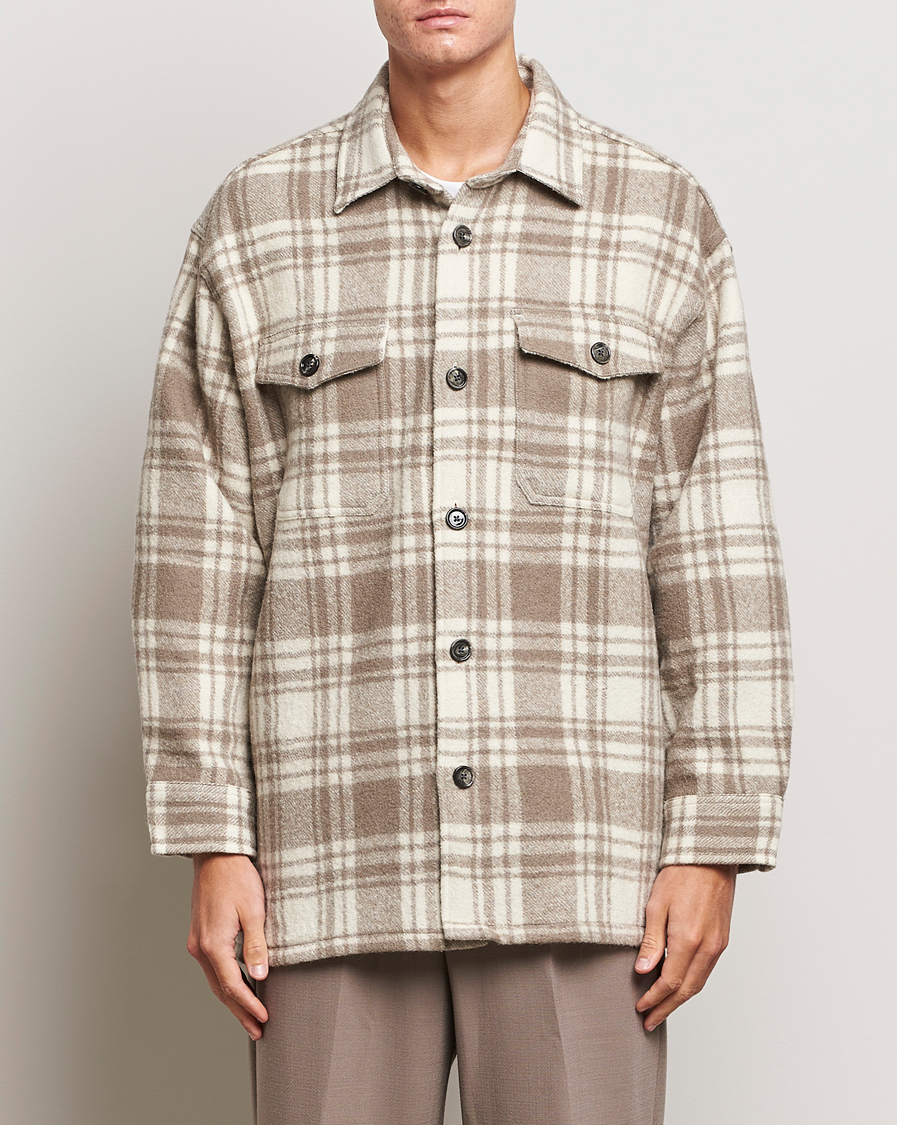 Herren | An overshirt occasion | AMI | Wool Maxi Checked Overshirt Ivory/Clay