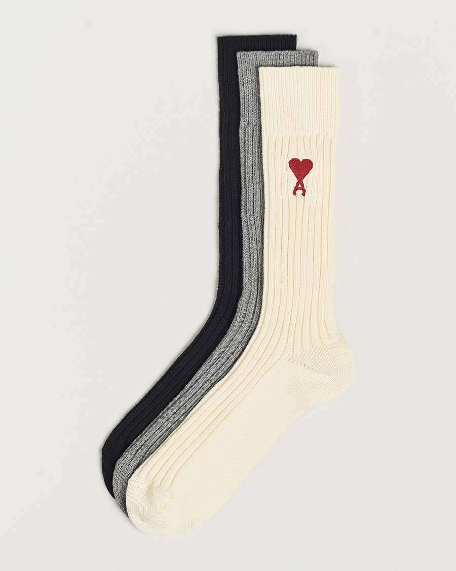 Herren | Socken | AMI | 3-Pack Heart Logo Socks White/Grey/Black