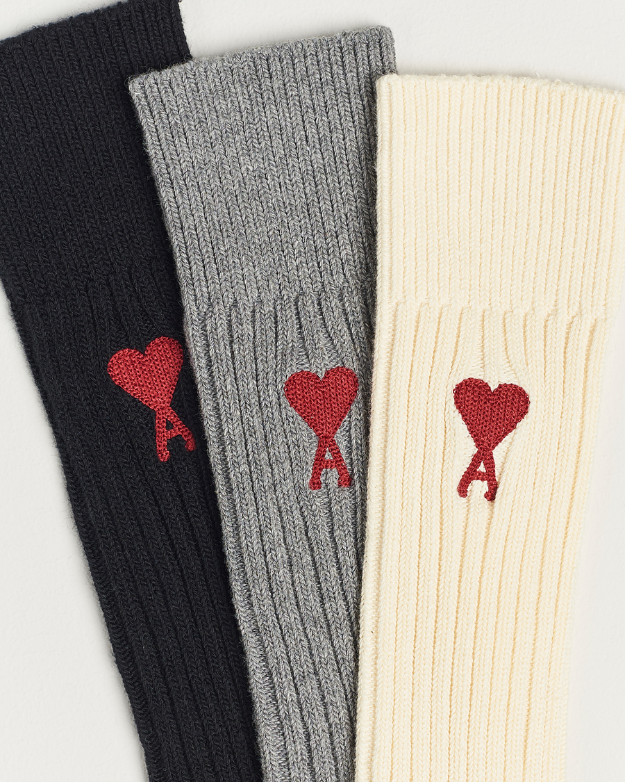 Herren | Unterwäsche | AMI | 3-Pack Heart Logo Socks White/Grey/Black
