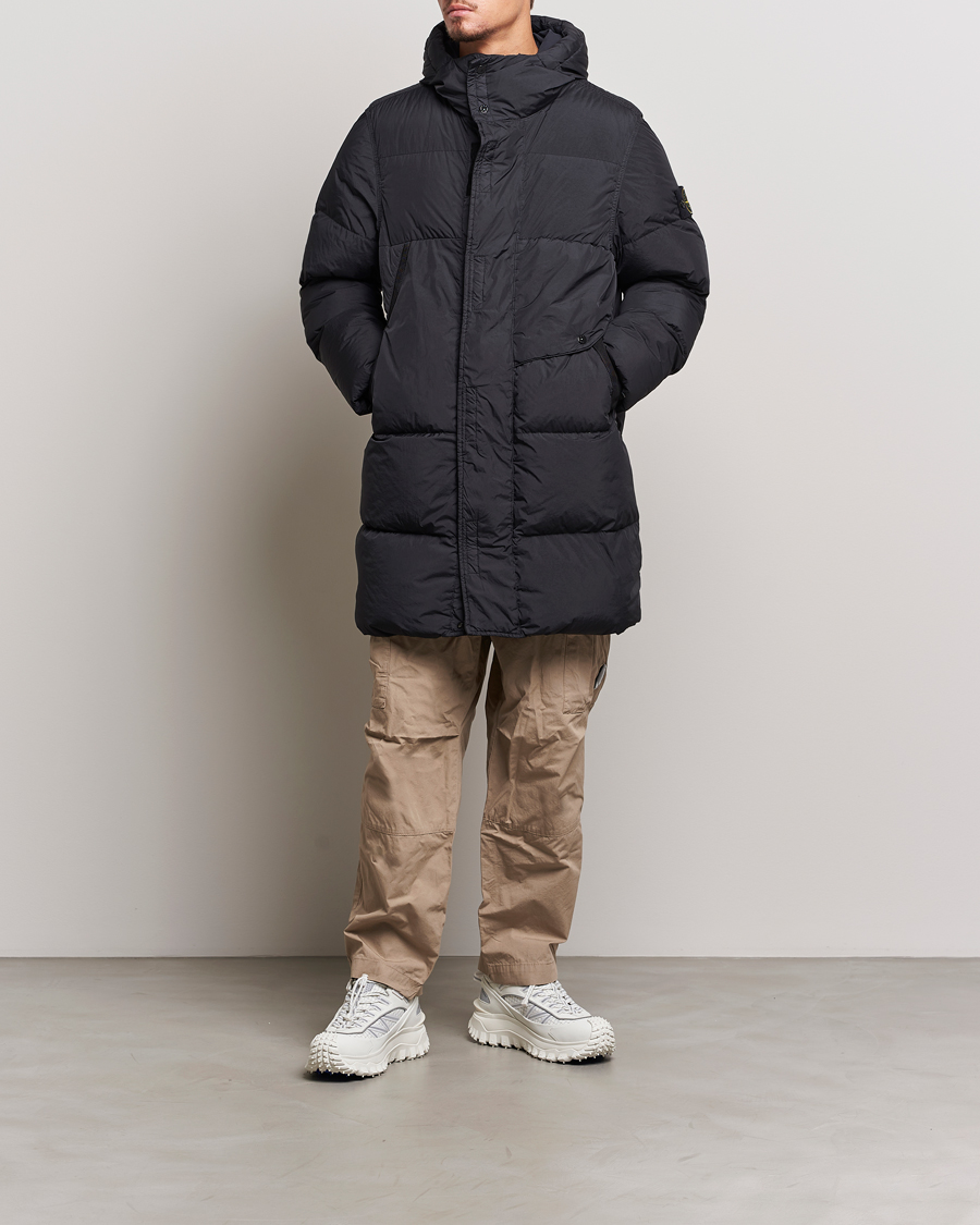 Stone Island Garment Dyed Recycled Nylon Long Down Jacket Black 