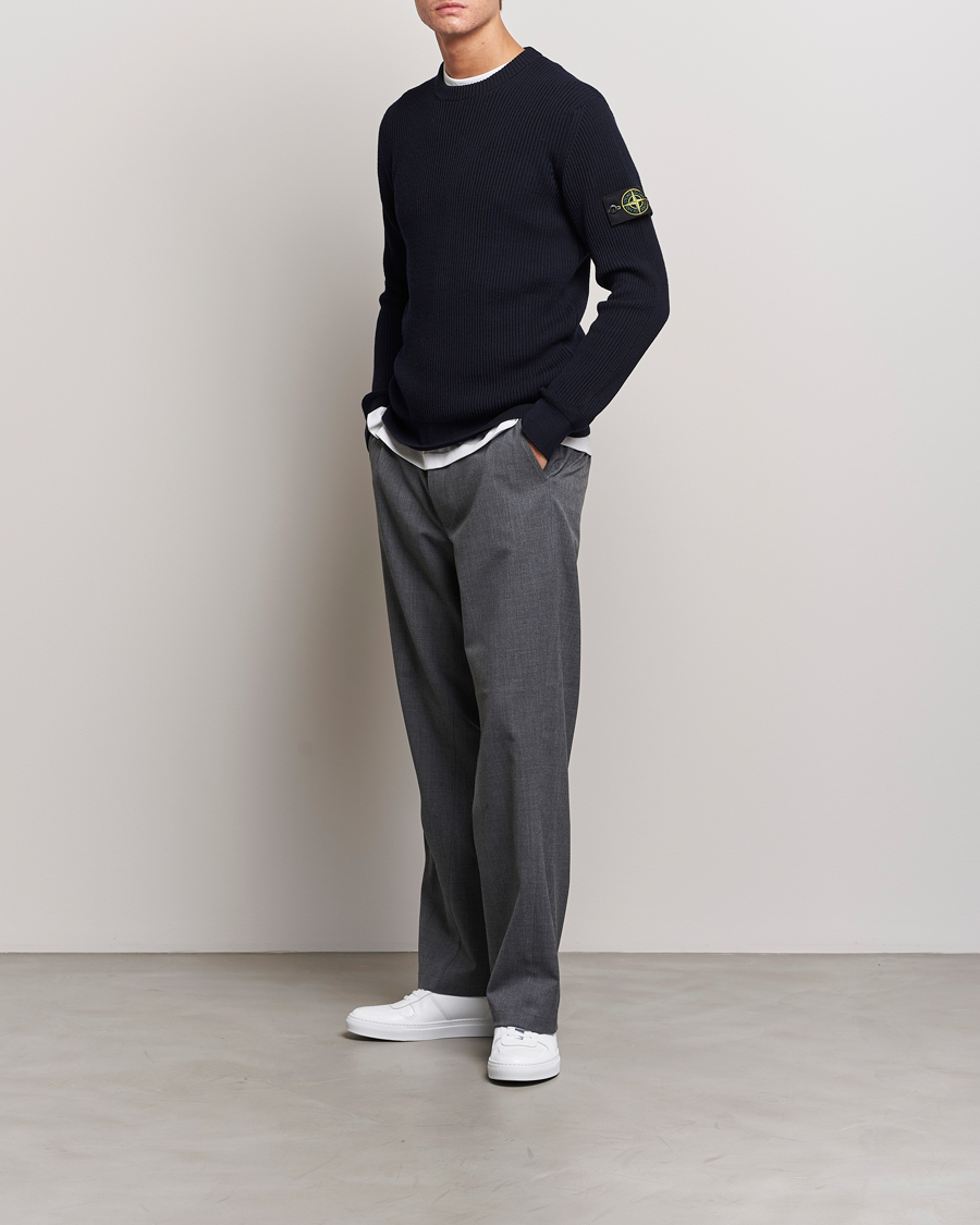 Herren | Pullover | Stone Island | Rib Knitted Wool Sweater Navy Blue