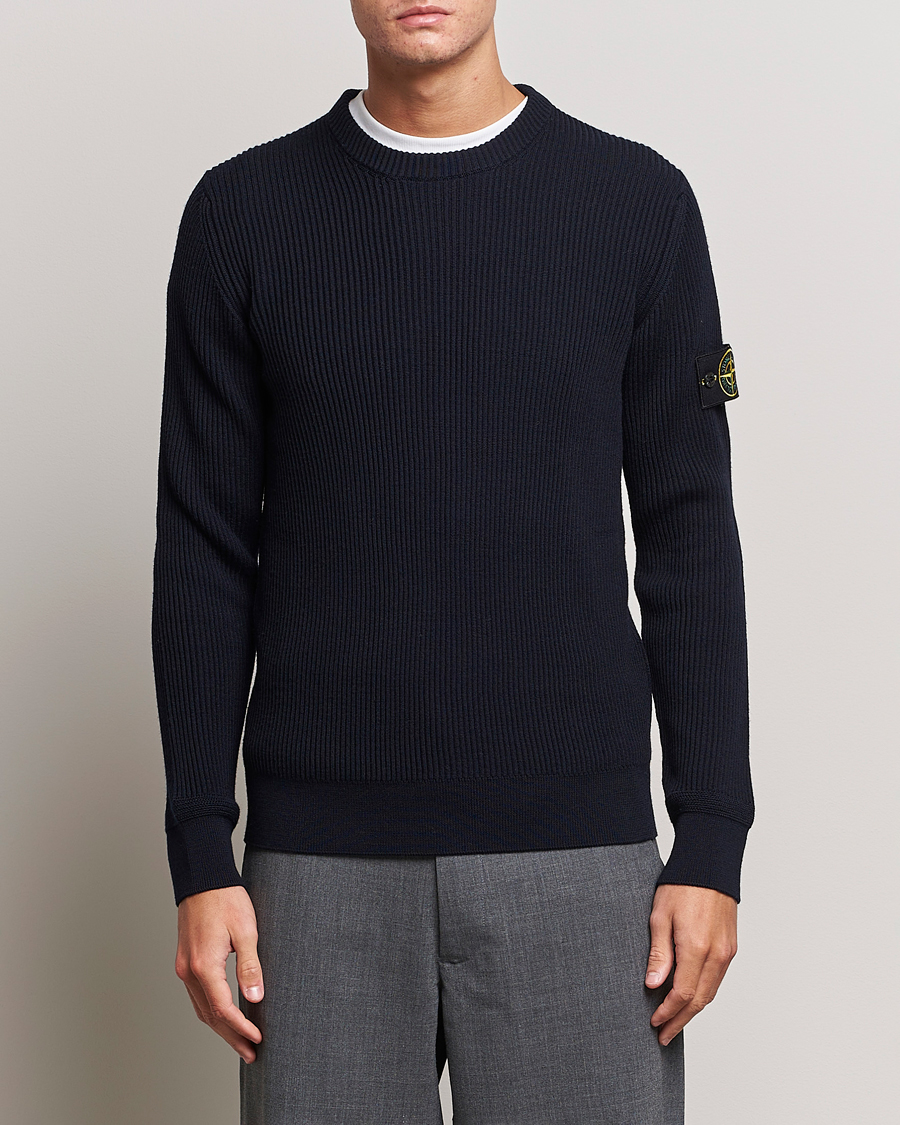 Herren | Pullover | Stone Island | Rib Knitted Wool Sweater Navy Blue