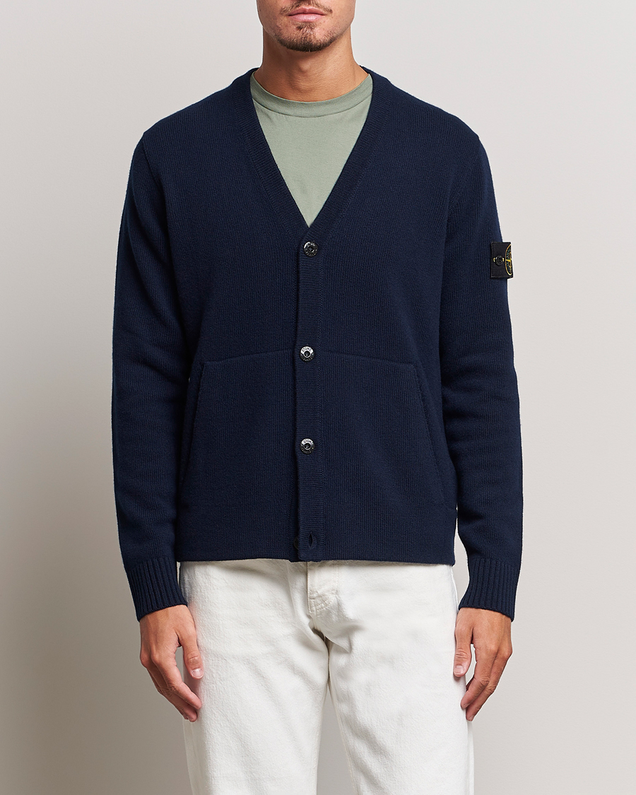 Herren | Pullover | Stone Island | Knitted Geelong Wool Cardigan Navy Blue