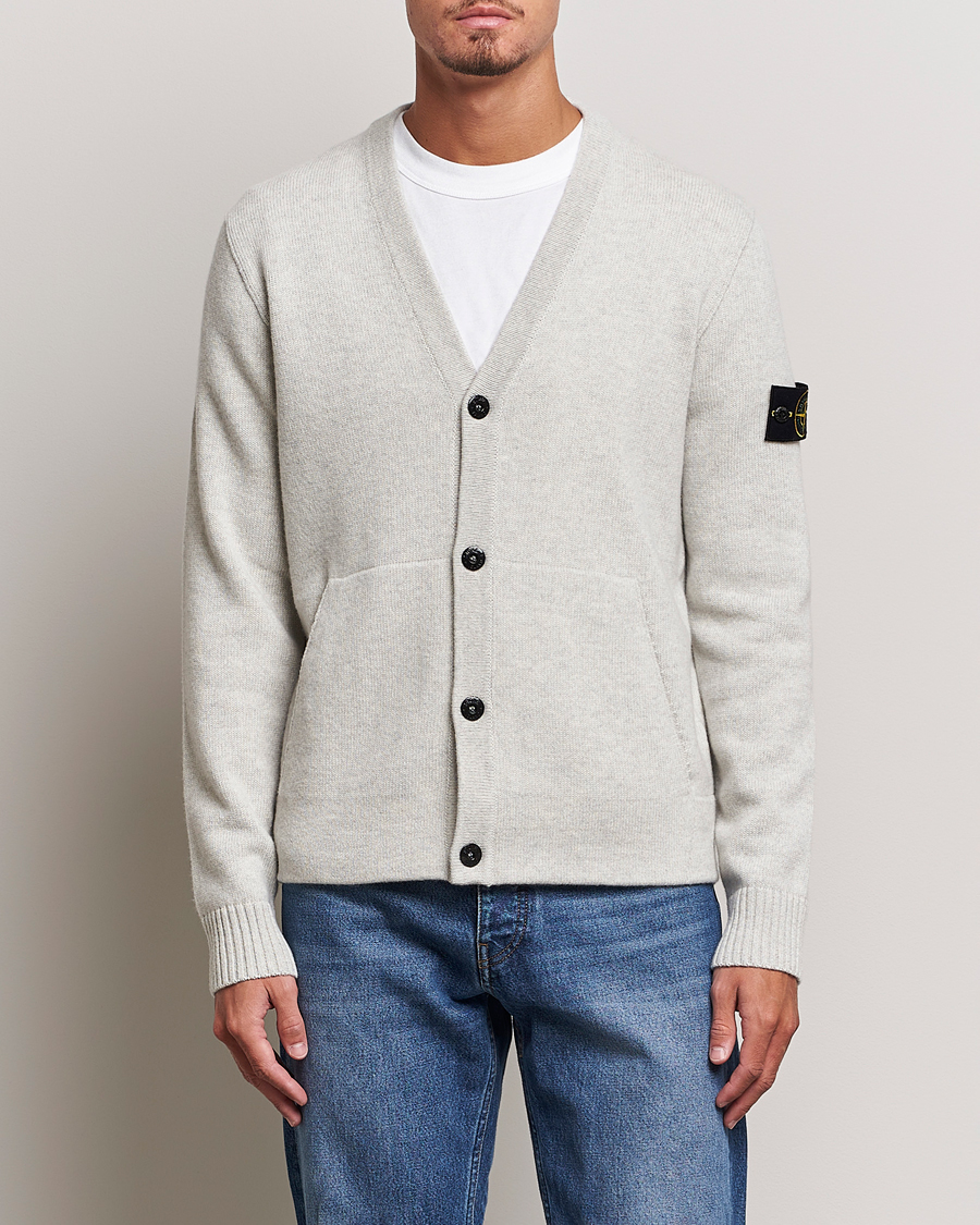 Herren | Alla produkter | Stone Island | Knitted Geelong Wool Cardigan Pearl Grey