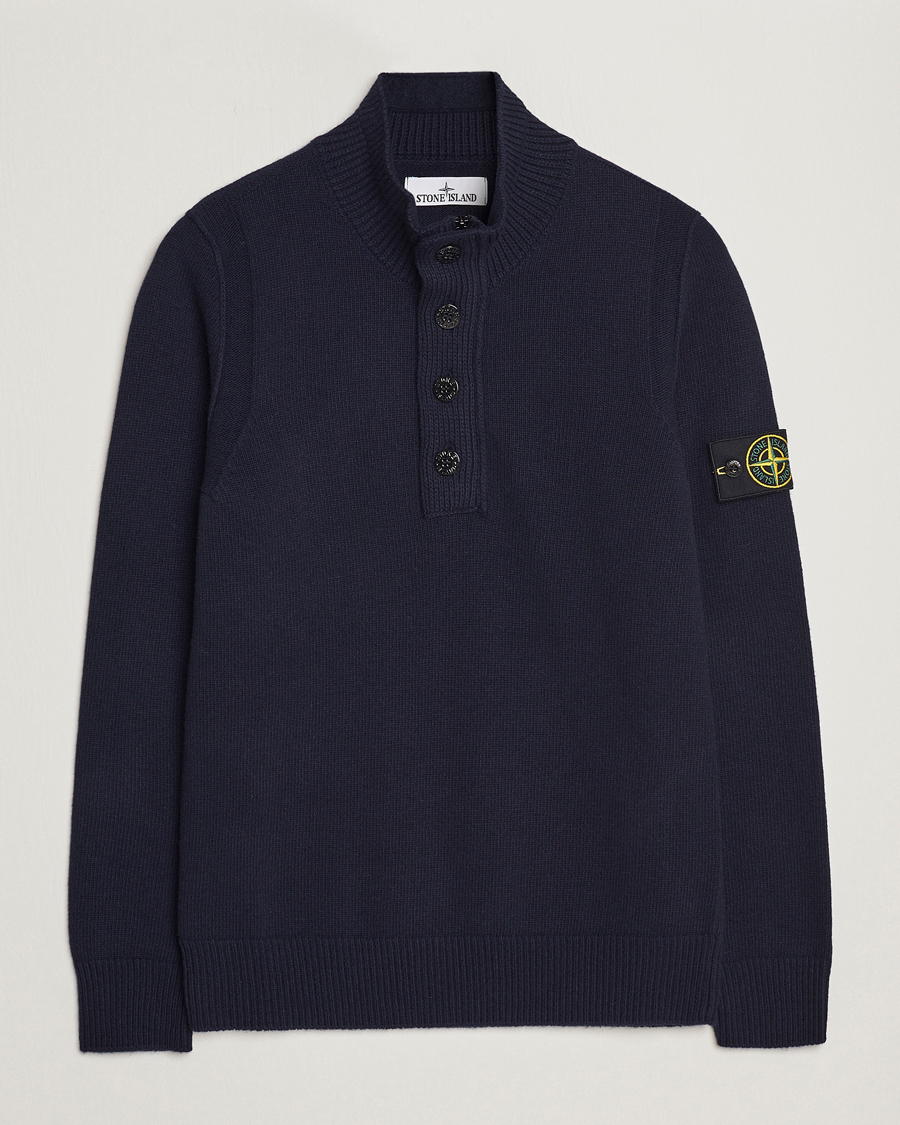 Herren | Pullover | Stone Island | Knitted Lambwool Half Button Zip Navy Blue