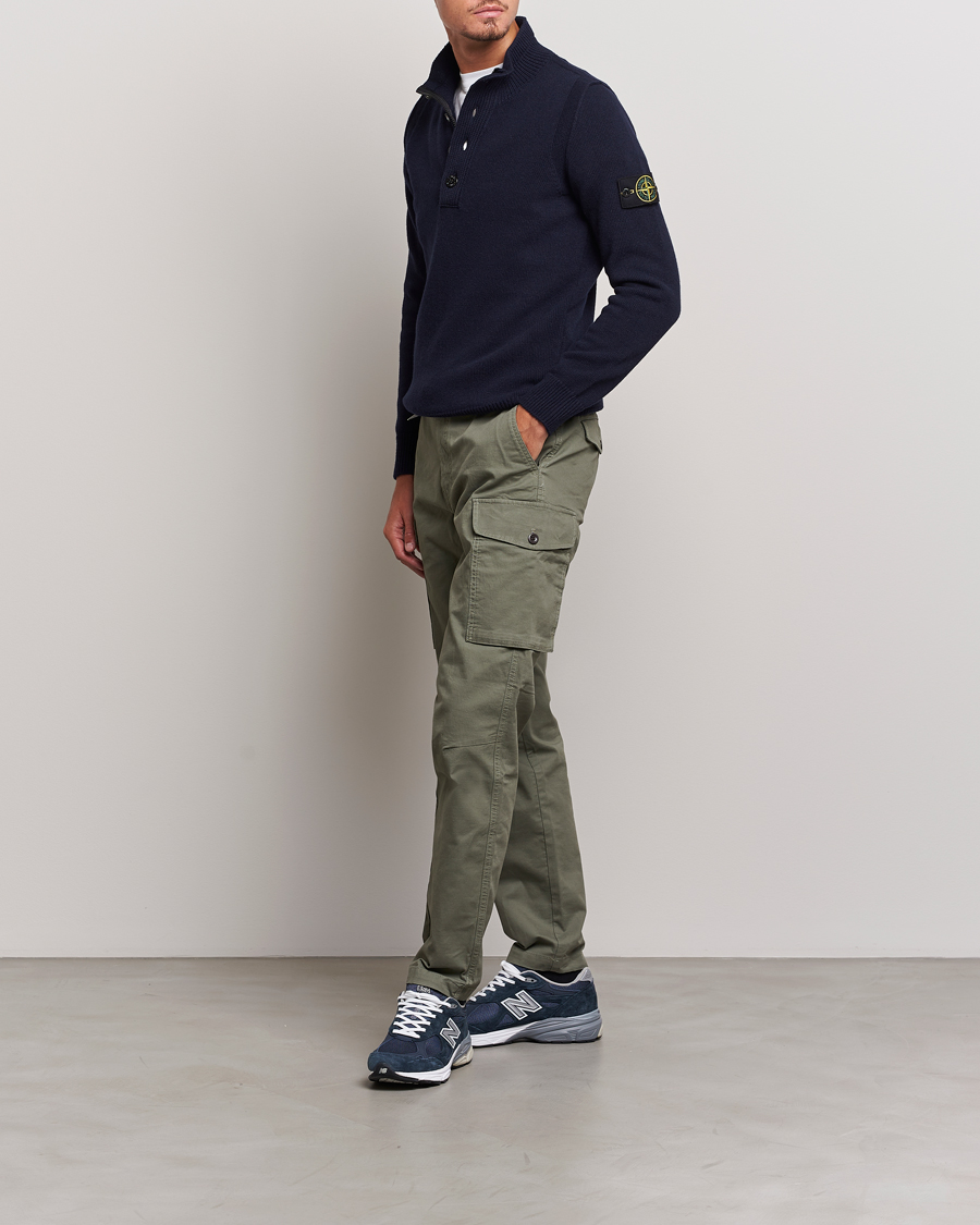 Herren | Pullover | Stone Island | Knitted Lambwool Half Button Zip Navy Blue