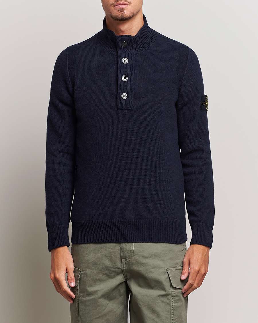Herren | Pullover | Stone Island | Knitted Lambwool Half Button Zip Navy Blue