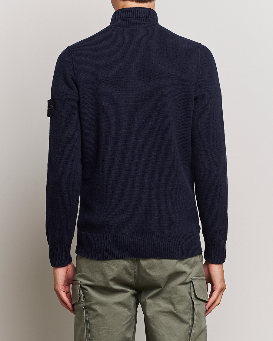 Herren | Pullover | Stone Island | Knitted Lambwool Half Button Zip Navy Blue