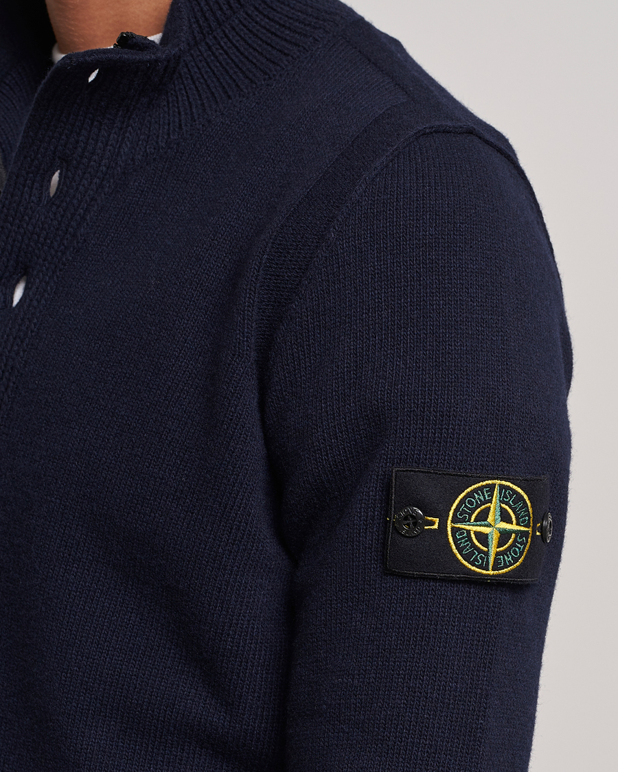 Herren | Pullover | Stone Island | Knitted Lambwool Half Button Zip Navy Blue