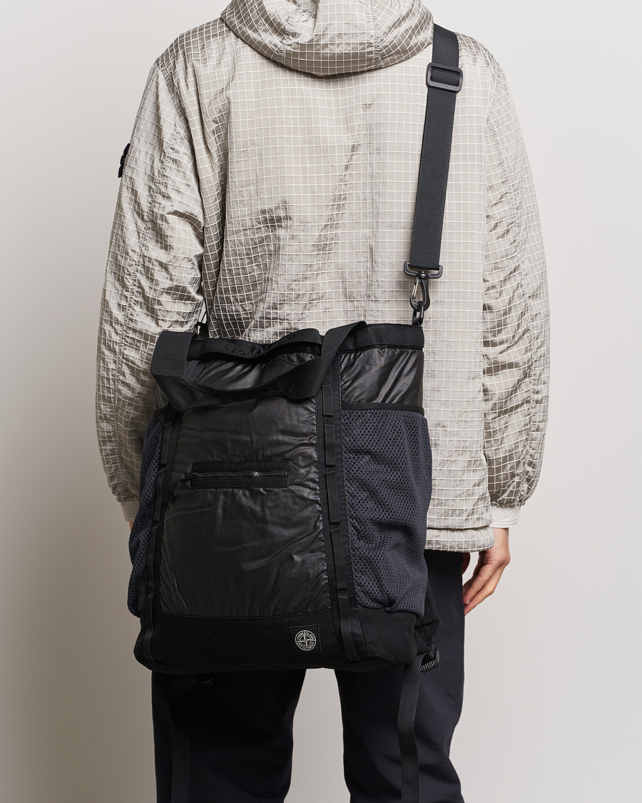 Herr |  | Stone Island | Garment Dyed Mussola Gommata Canvas Big Tote Black