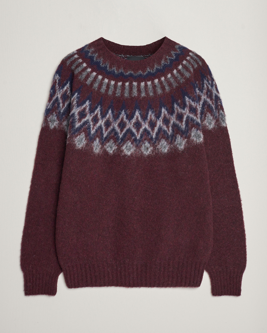 Herren | Weihnachtspullover | Howlin' | Brushed Wool Fair Isle Crew Sweater Bordeaux
