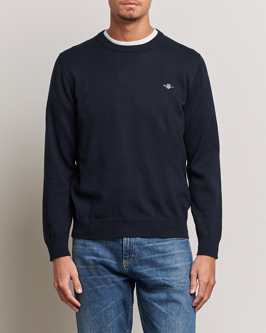 Herren | Pullover | Gant | Classic Cotton Crew Neck Evening Blue