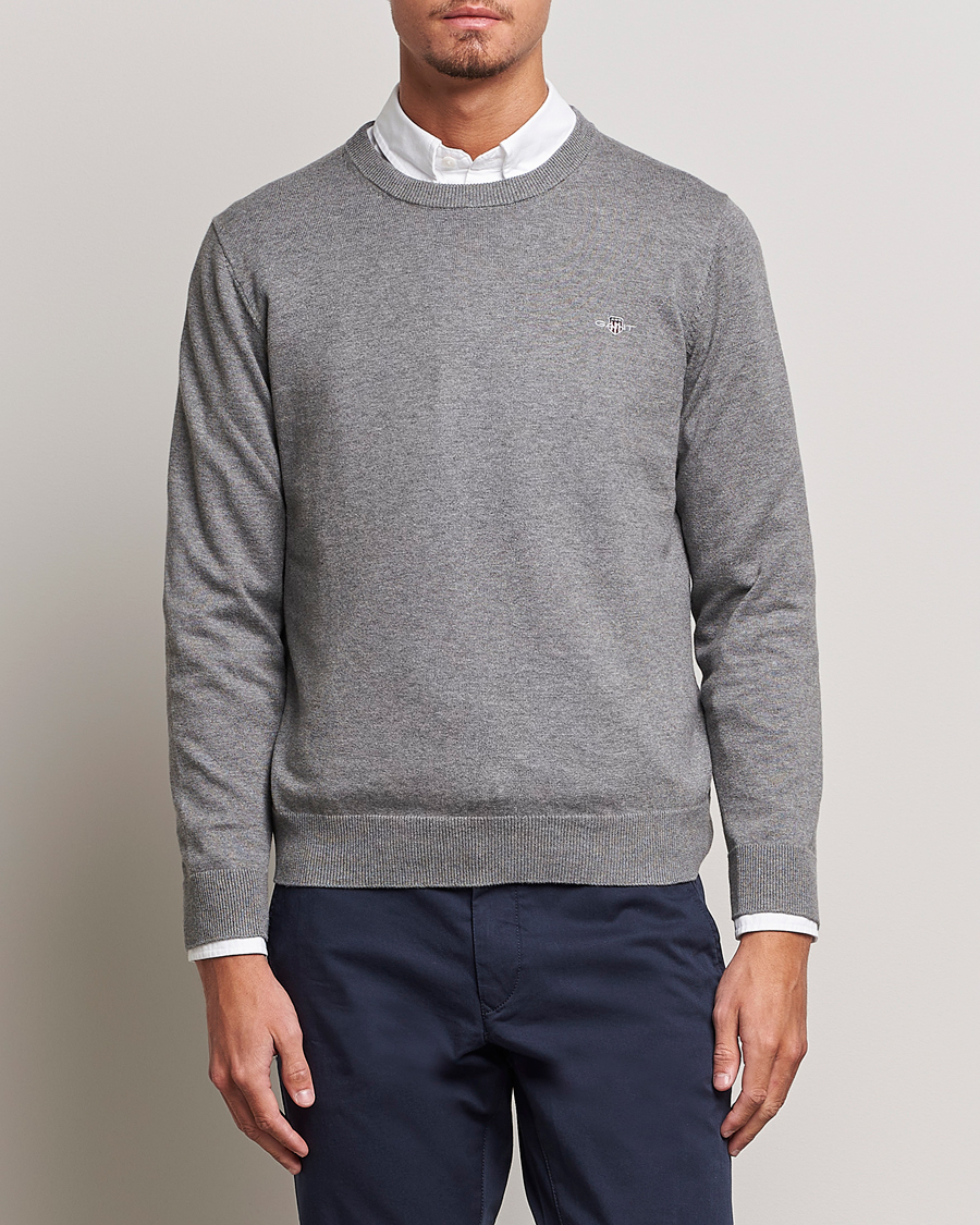 Men |  | GANT | Classic Cotton Crew Neck Dark Grey Melange