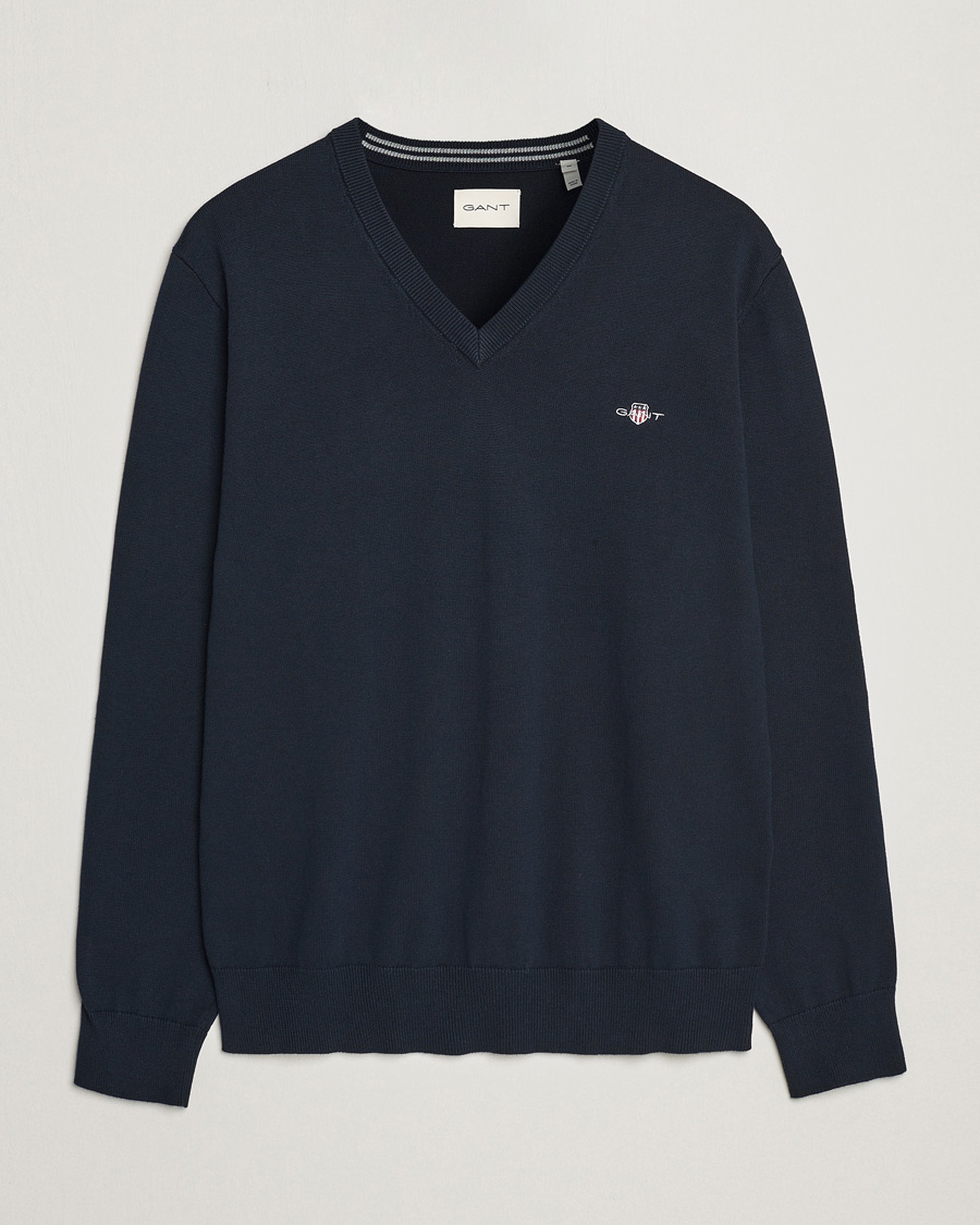Herren | Pullover | Gant | Classic Cotton V-Neck Evening Blue
