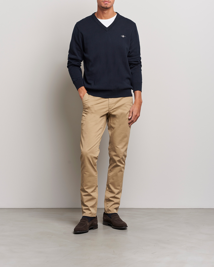 Herren | Pullover | Gant | Classic Cotton V-Neck Evening Blue