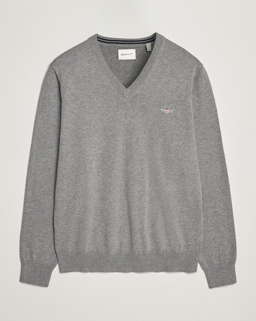 Herren | Pullover | Gant | Classic Cotton V-Neck Dark Grey Melange