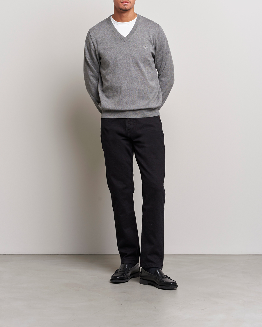 Herren | Pullover | Gant | Classic Cotton V-Neck Dark Grey Melange