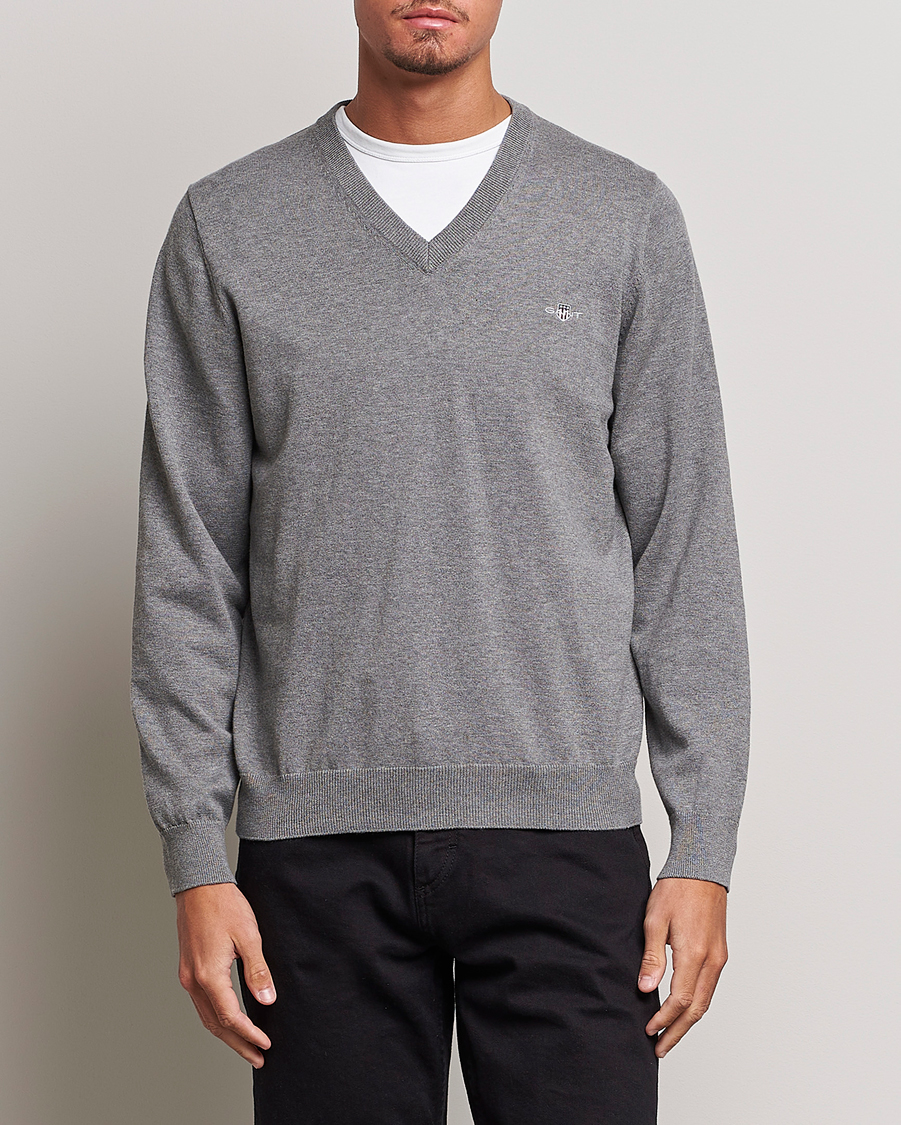Herren | Pullover | Gant | Classic Cotton V-Neck Dark Grey Melange