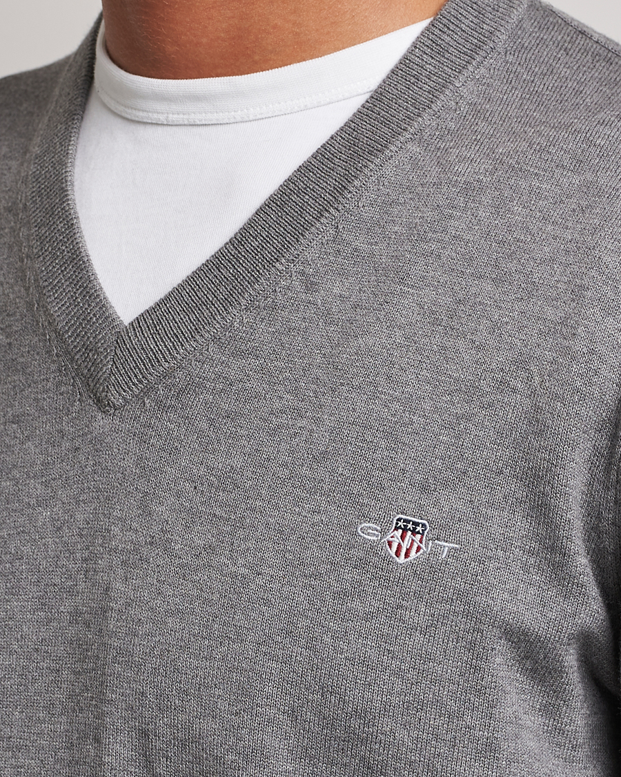 Herren | Pullover | Gant | Classic Cotton V-Neck Dark Grey Melange