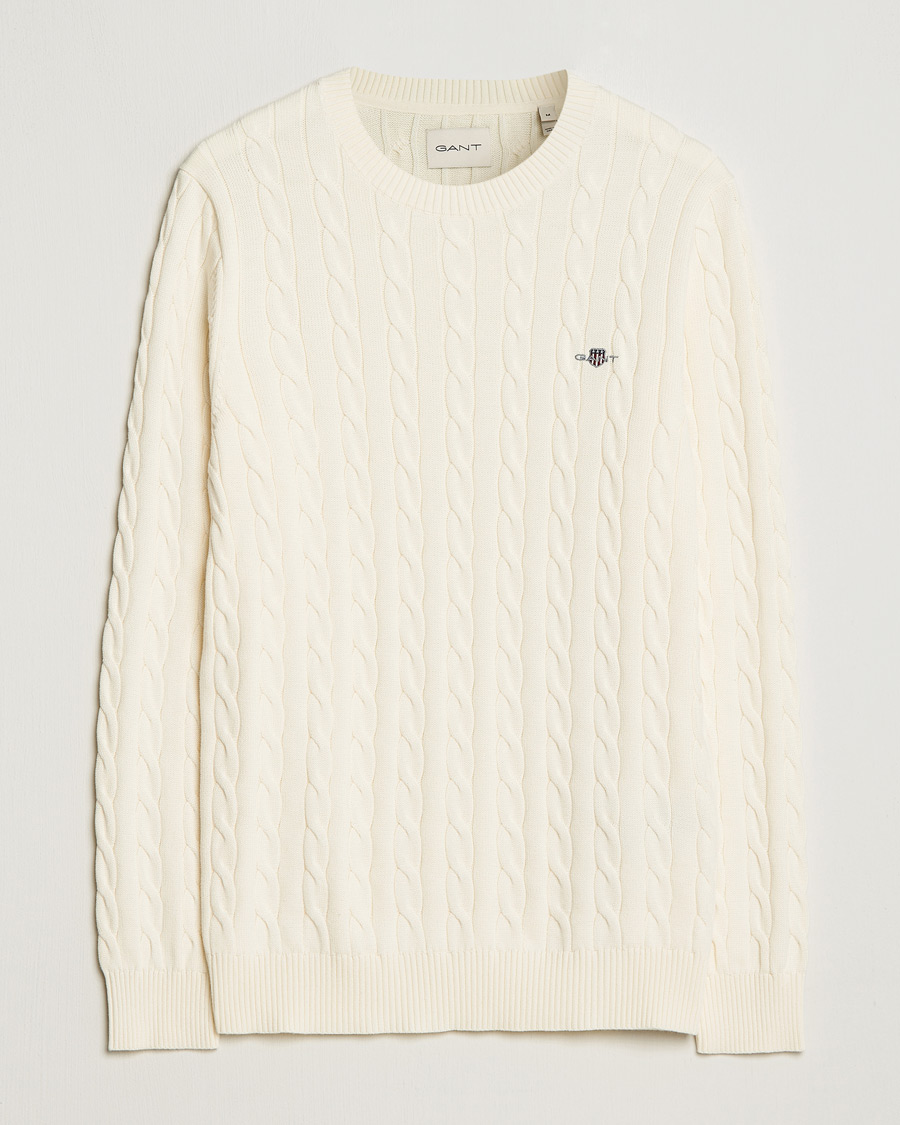 Herren | Pullover | Gant | Cotton Cable Crew Neck Cream