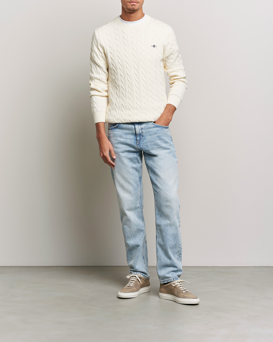 Herren | Pullover | Gant | Cotton Cable Crew Neck Cream