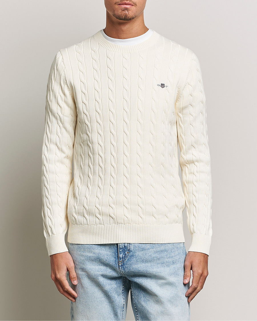 Herr | GANT | GANT | Cotton Cable Crew Neck Pullover Cream