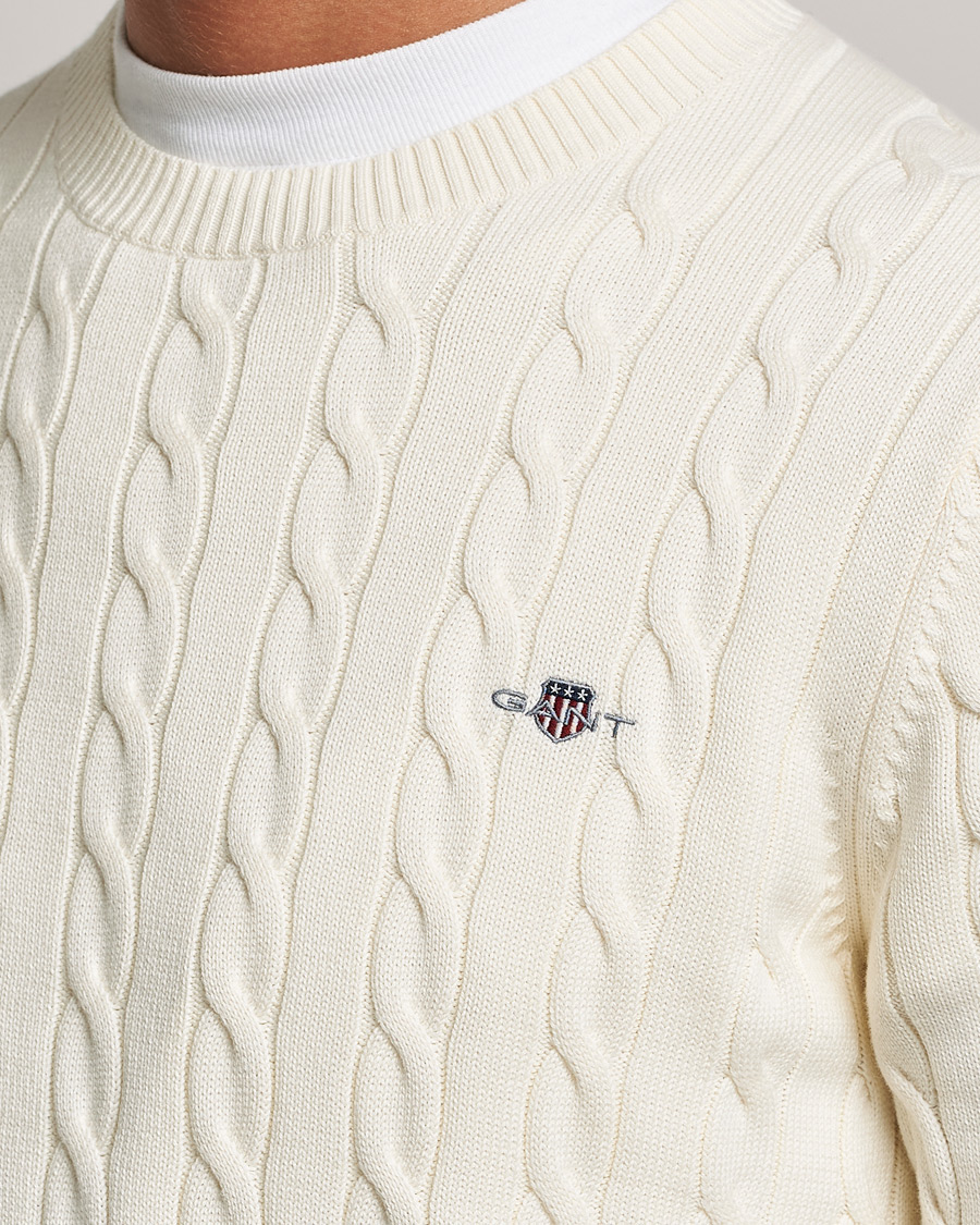 Herren | Pullover | GANT | Cotton Cable Crew Neck Pullover Cream