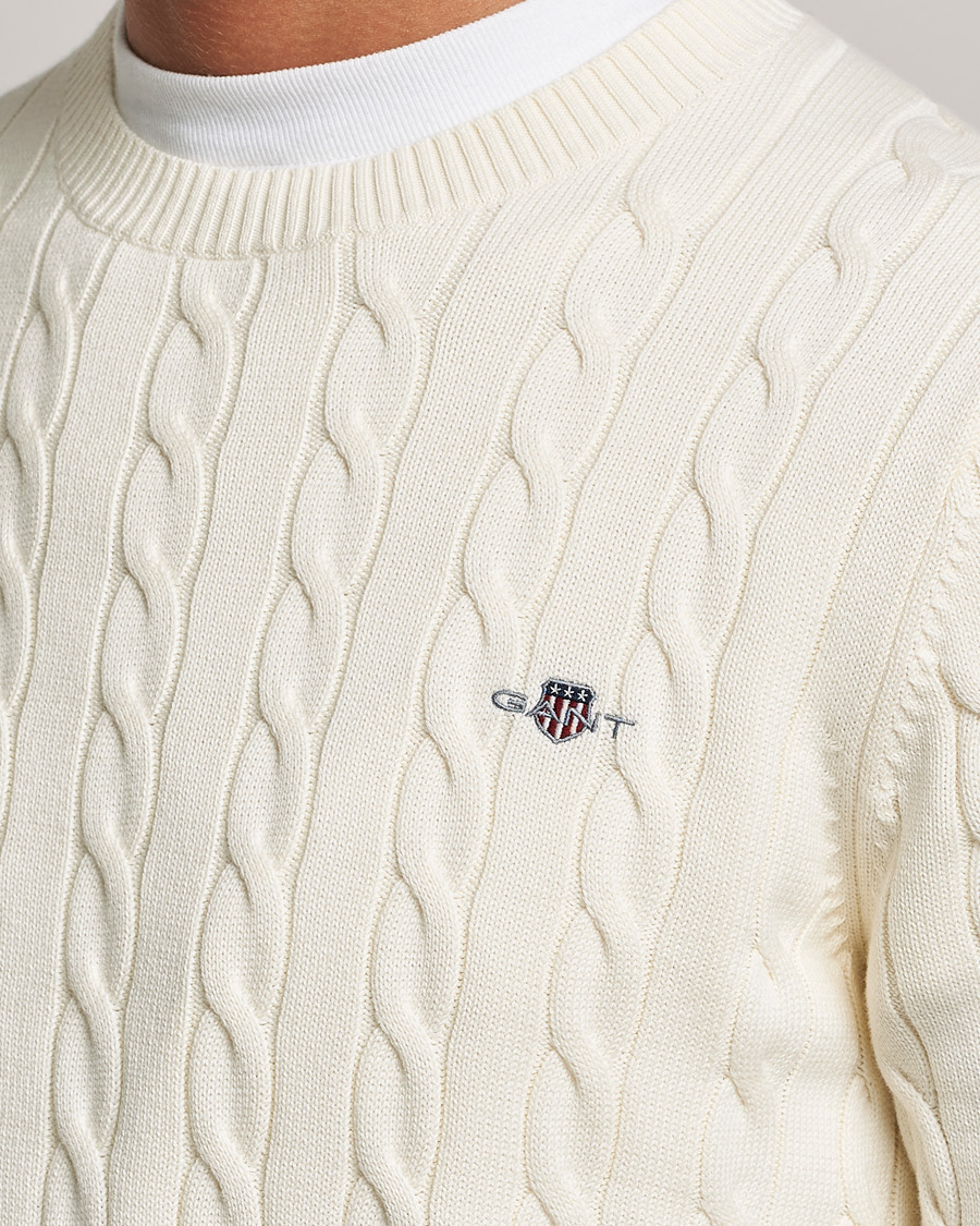 GANT Cotton Cable Crew Neck Pullover Cream bei Care of Carl