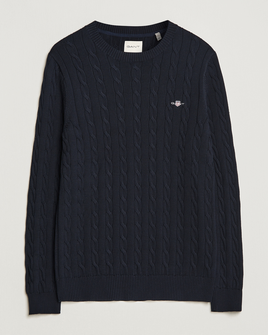 Herren | Pullover | GANT | Cotton Cable Crew Neck Pullover Evening Blue