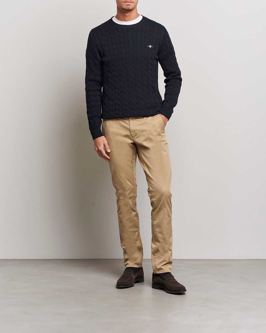 Herren | Pullover | GANT | Cotton Cable Crew Neck Pullover Evening Blue