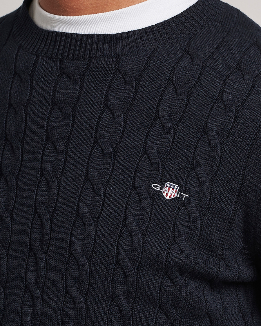 Herren | Pullover | GANT | Cotton Cable Crew Neck Pullover Evening Blue