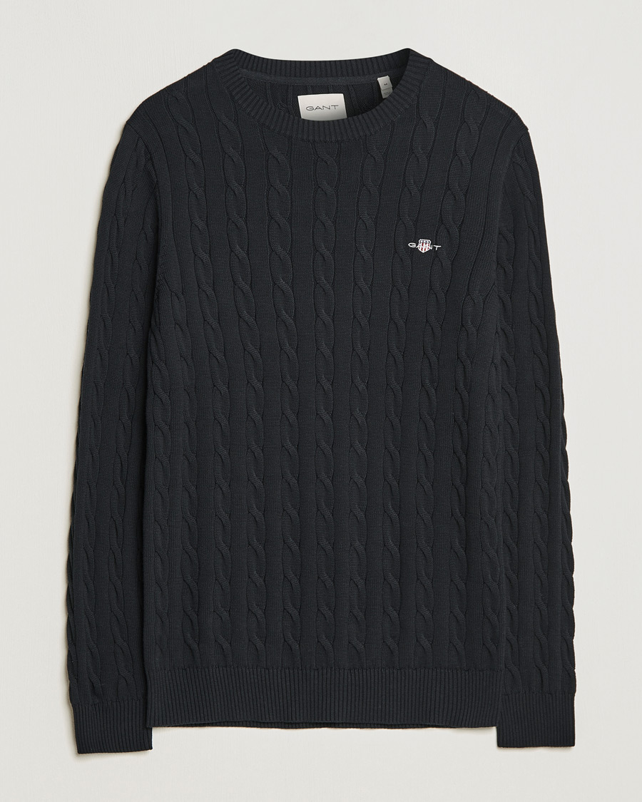 Herren | Pullover | GANT | Cotton Cable Crew Neck Pullover Black