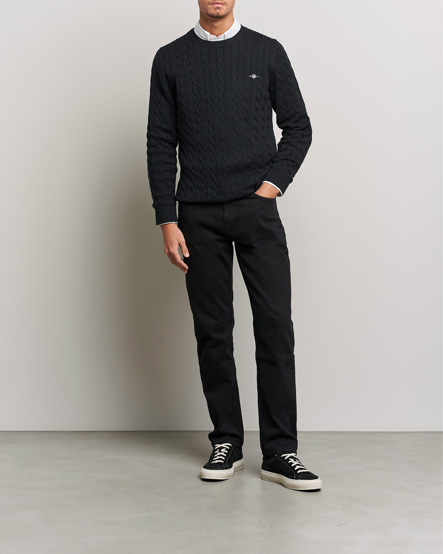 Herren | Pullover | GANT | Cotton Cable Crew Neck Pullover Black