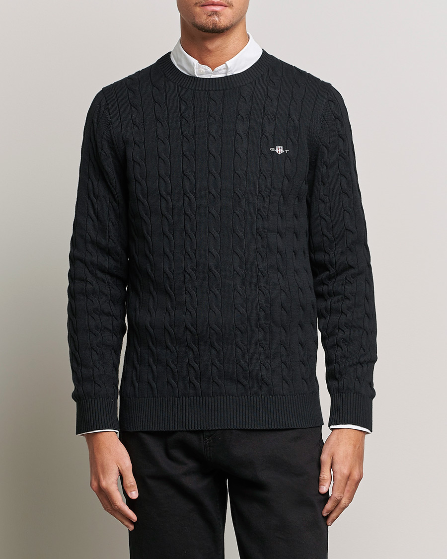 Herren | Strickpullover | GANT | Cotton Cable Crew Neck Pullover Black