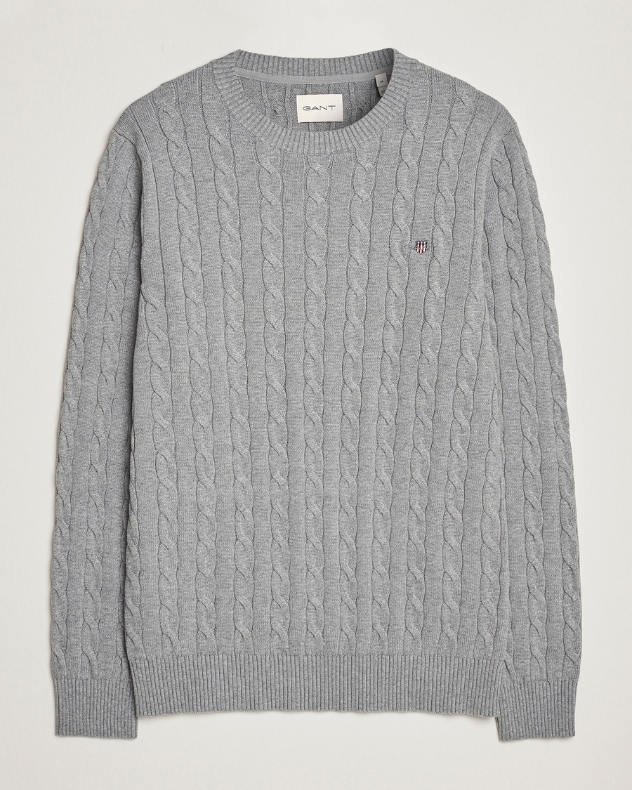 Herren | Pullover | GANT | Cotton Cable Crew Neck Pullover Grey Melange