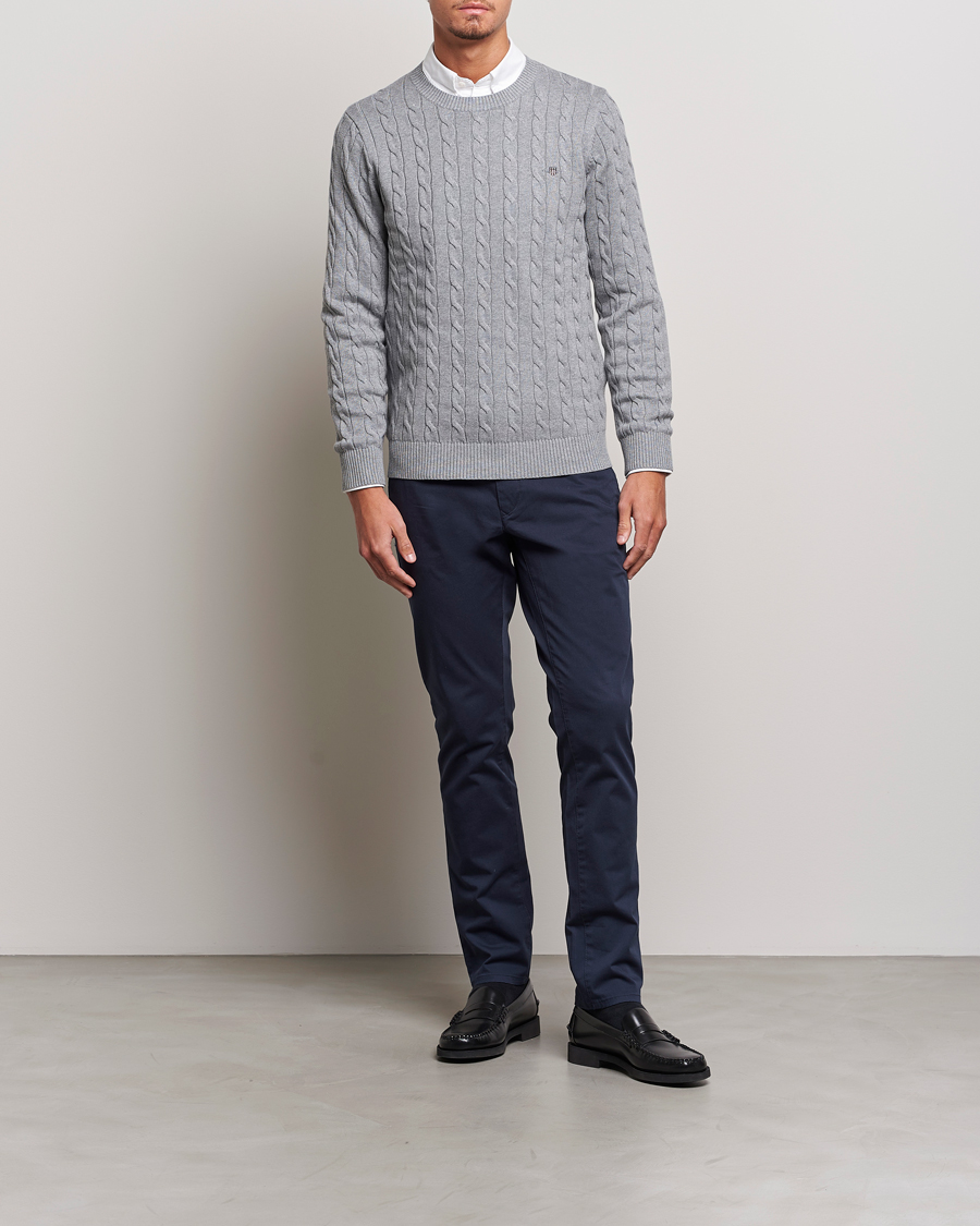 Herren | Pullover | GANT | Cotton Cable Crew Neck Pullover Grey Melange