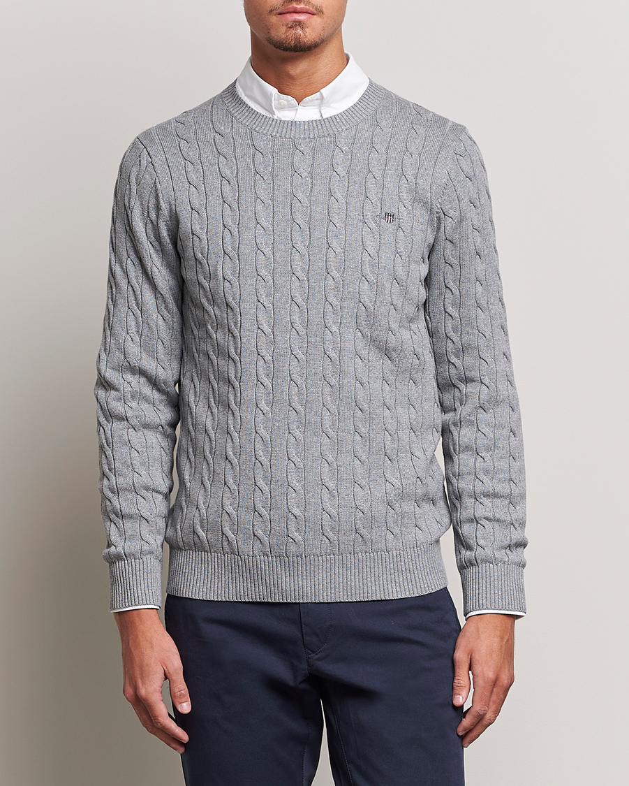 GANT Cotton Cable Crew Neck Dark Jeans Blue Melange En