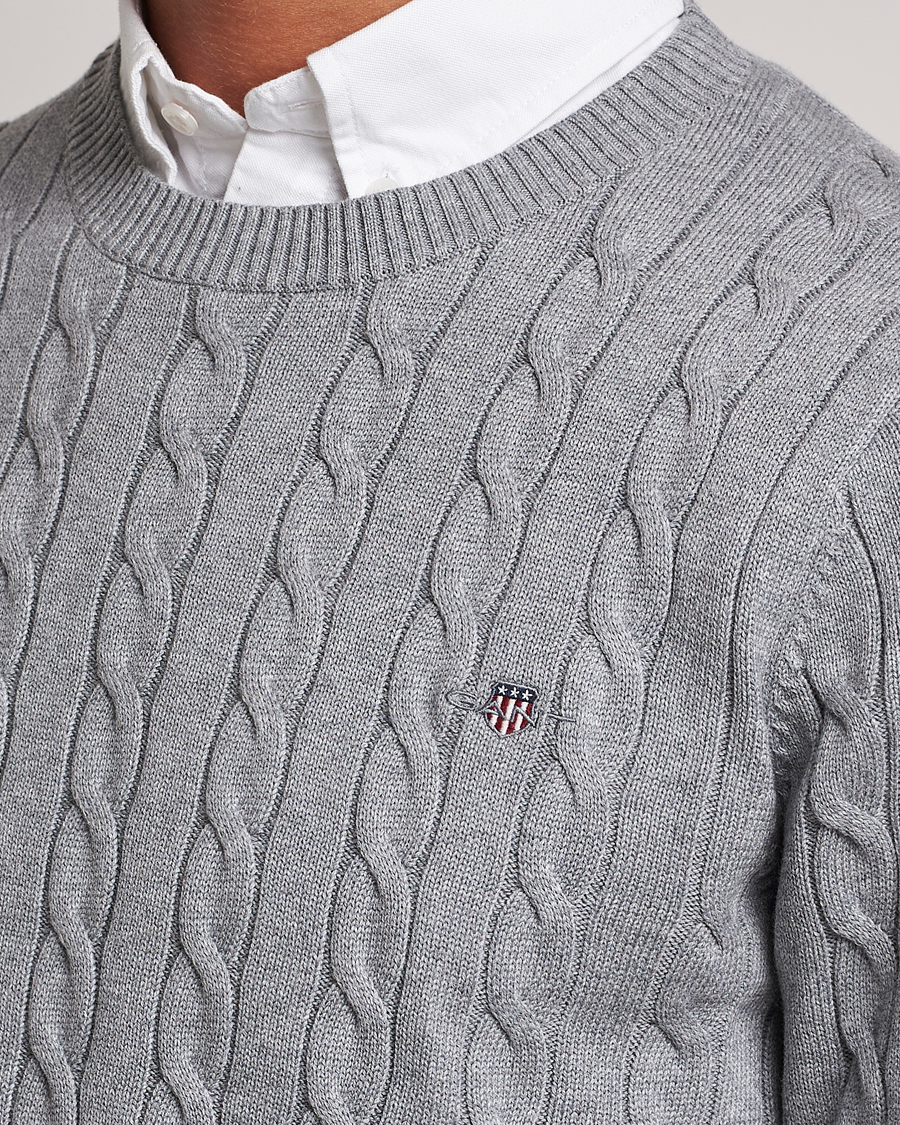 Herren | Pullover | GANT | Cotton Cable Crew Neck Pullover Grey Melange