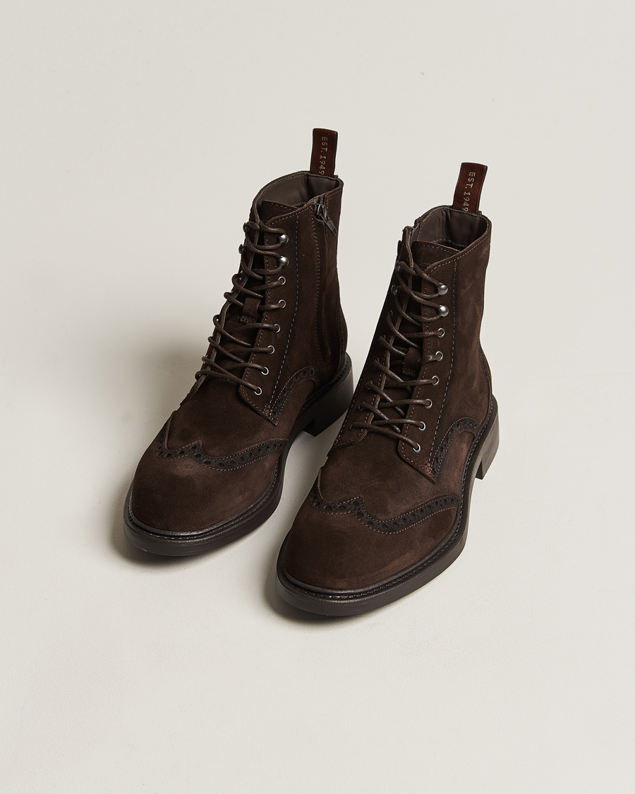 Herren | Boots | GANT | Millbro Suede Brouge Mid Boot Dark Brown