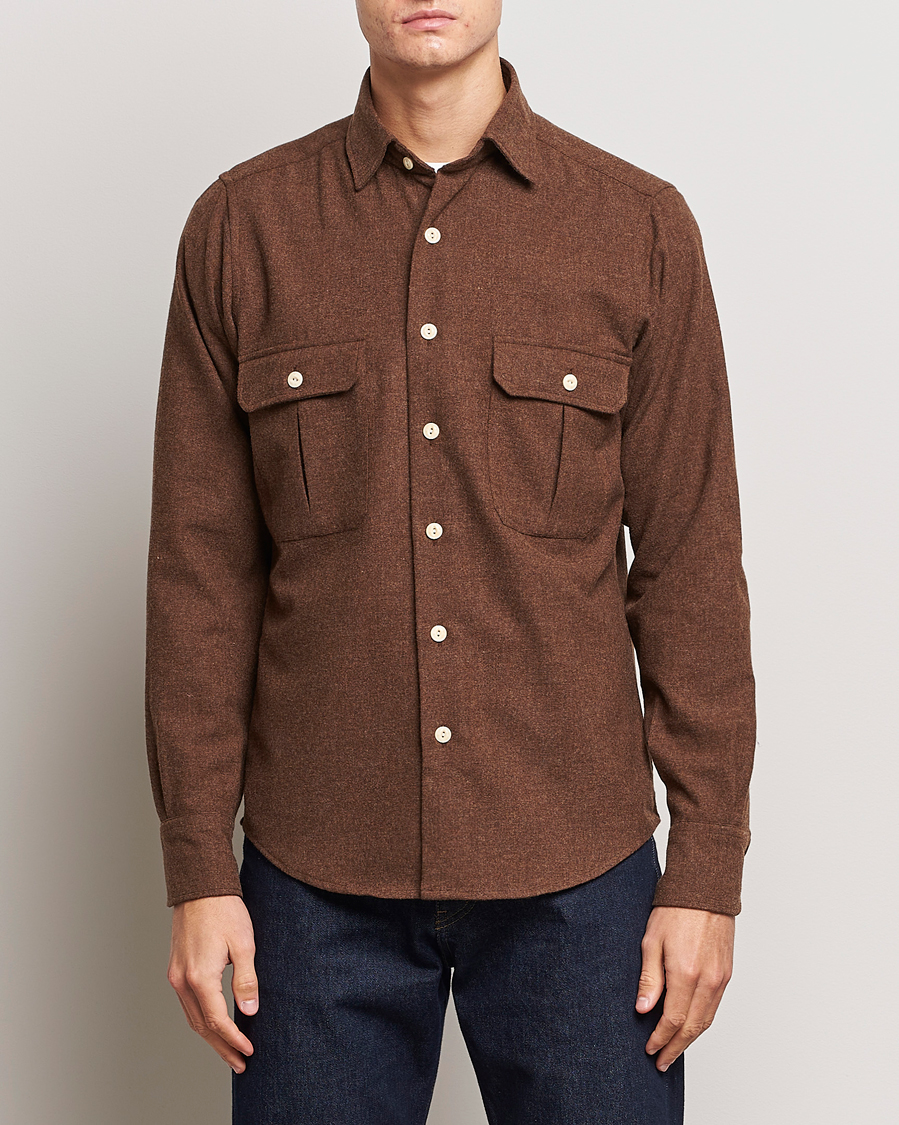 Herren |  | Drake's | Merino Wool Work Shirt Brown