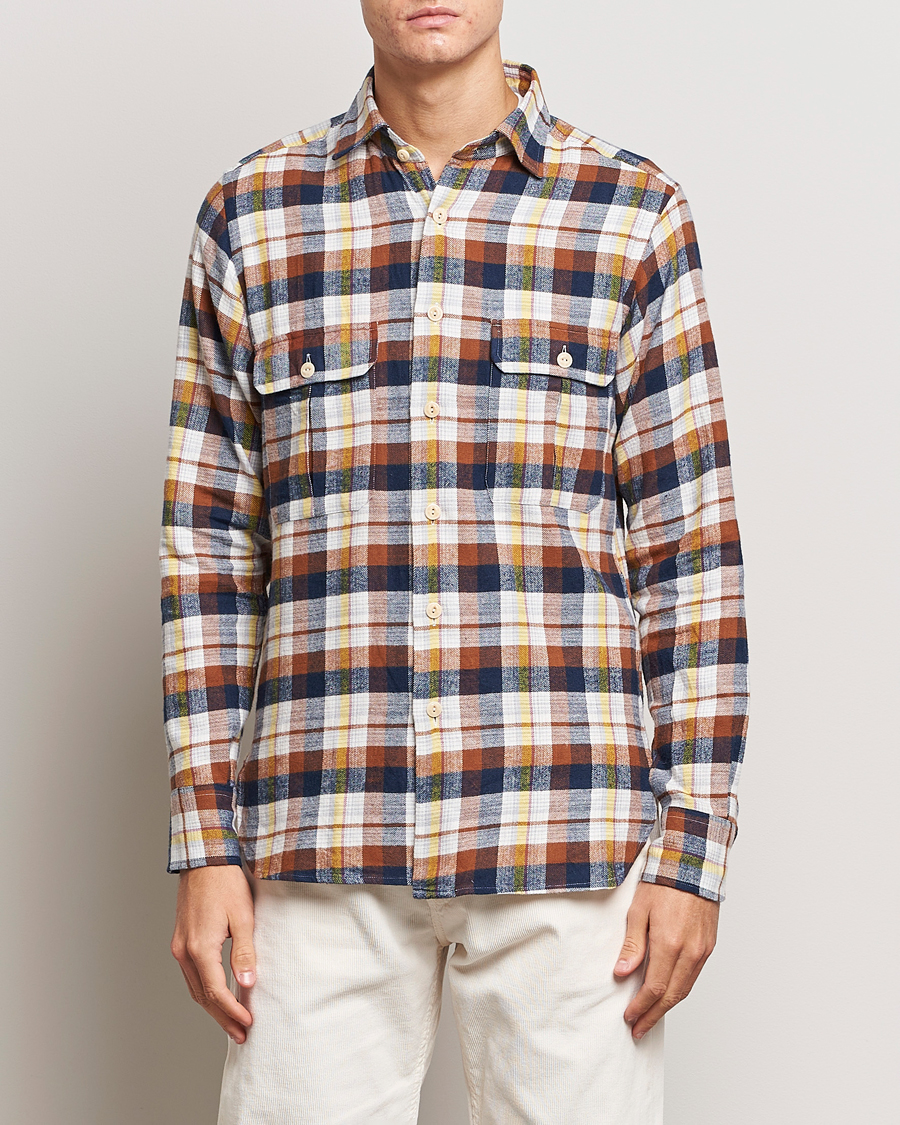 Herren | Hemden | Drake's | Brushed Madras Checked Work Shirt Brown