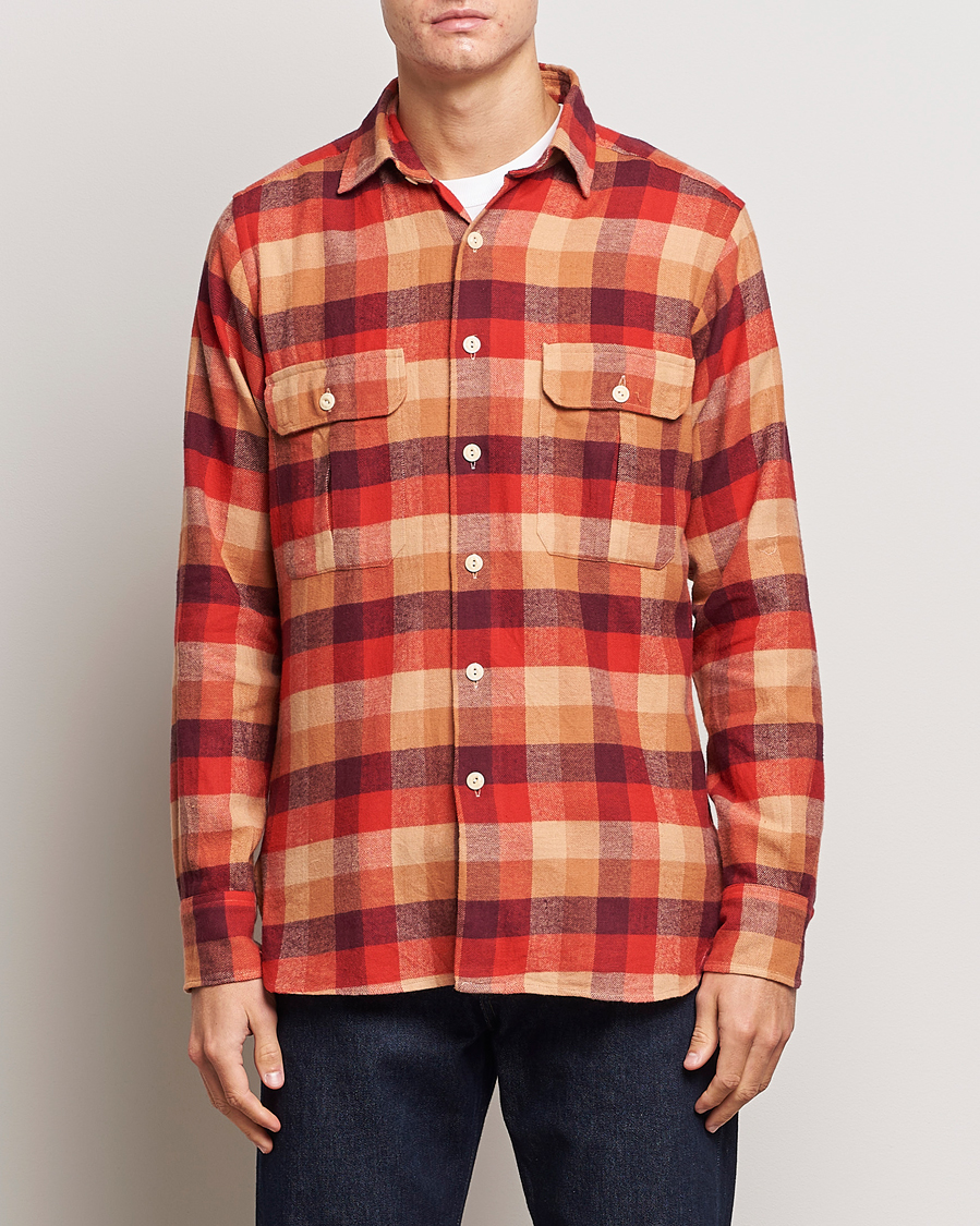 Herren | Hemden | Drake's | Brushed Madras Checked Work Shirt Red