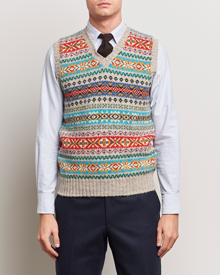 Herren | Weihnachtspullover | Drake's | Fairisle Print Wool Vest Multi