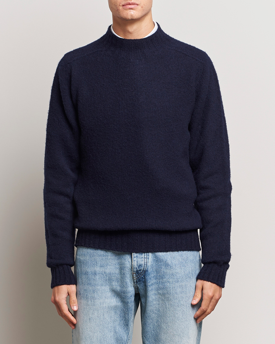 Herren | Pullover | Drake's | Brushed Shetland Mock Neck Jumper Navy