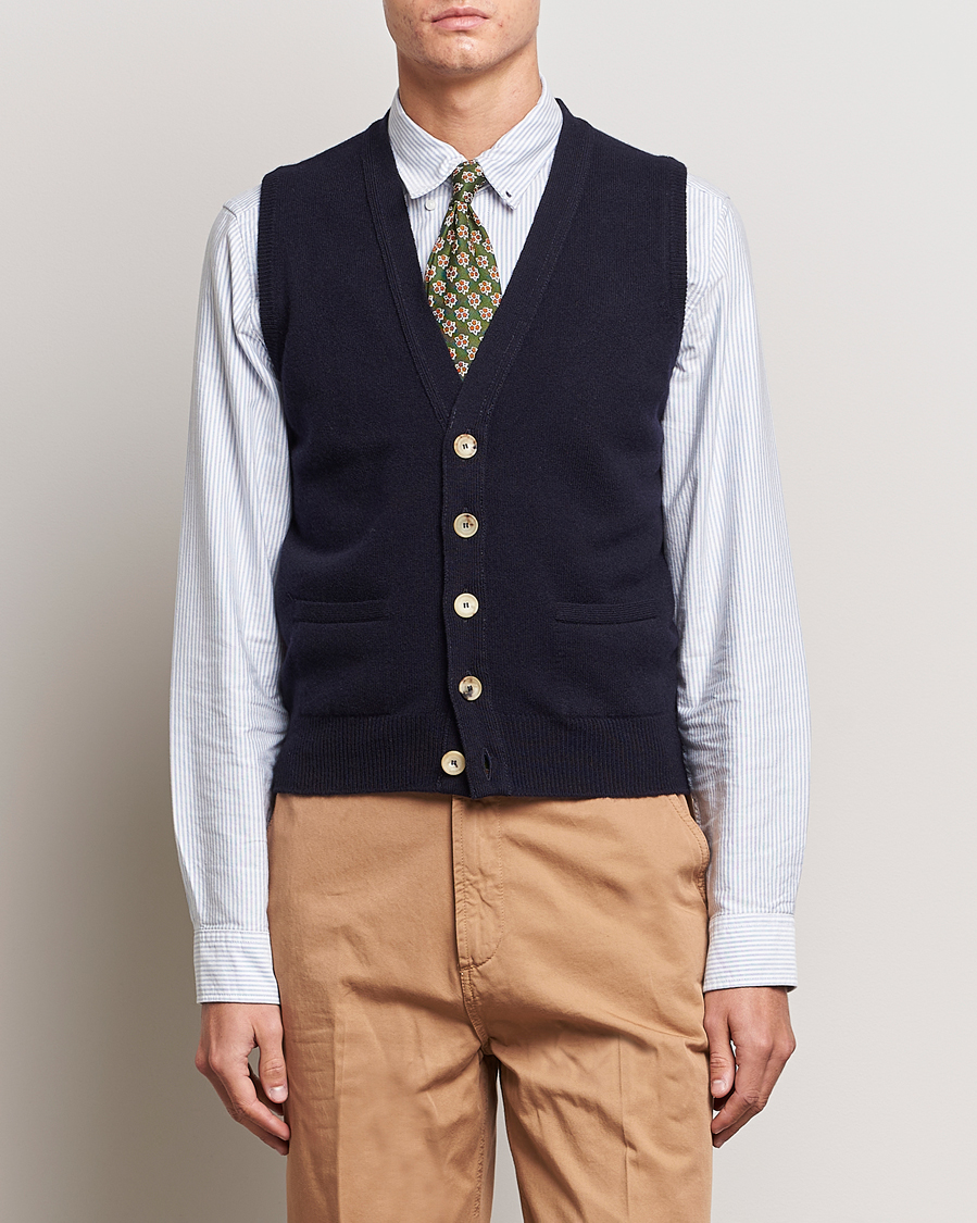 Herren |  | Drake's | Lambswool Vest Cardigan Navy