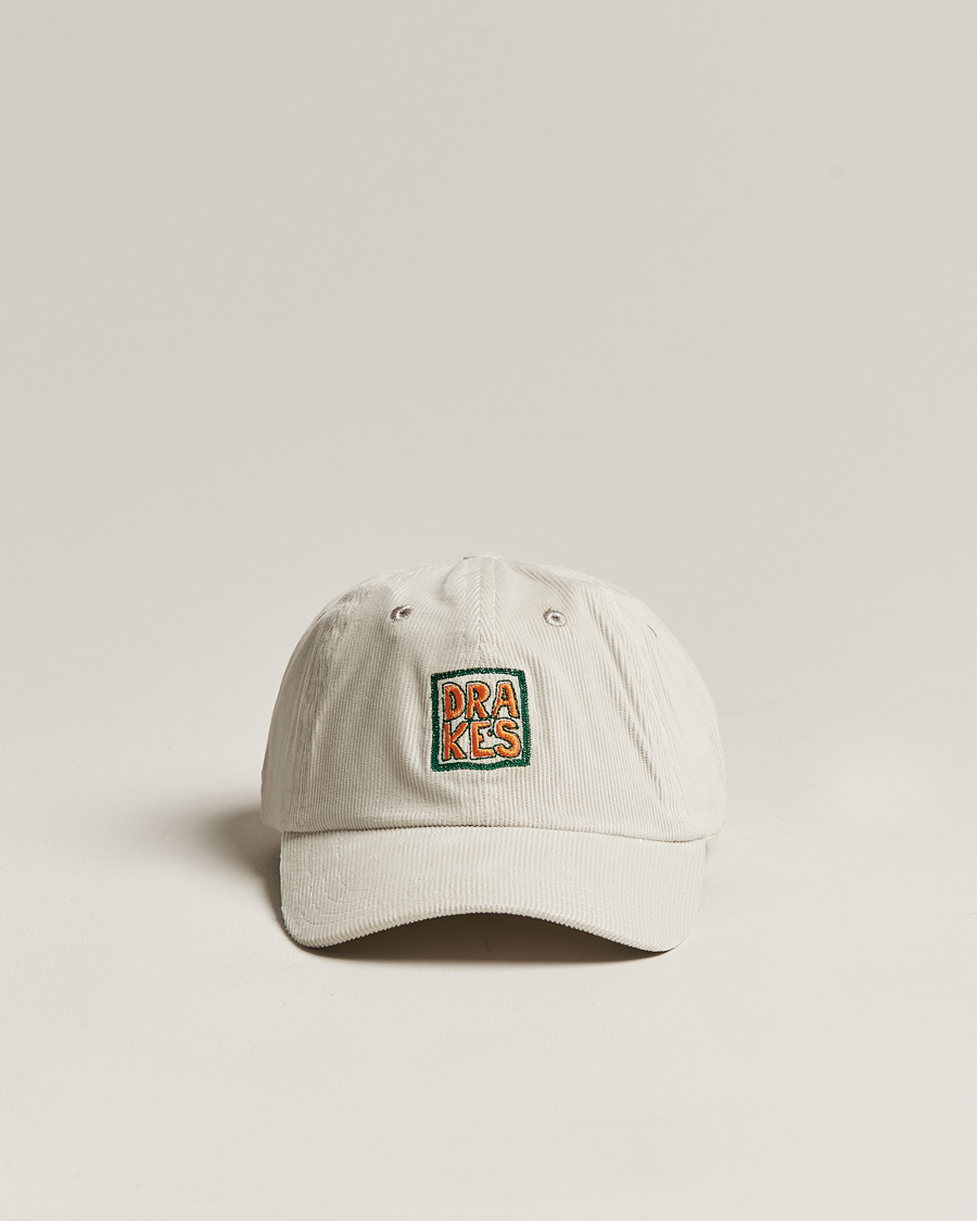 Herren | Drake's Square Font Cord Baseball Cap Silver Grey | Drake's | Square Font Cord Baseball Cap Silver Grey